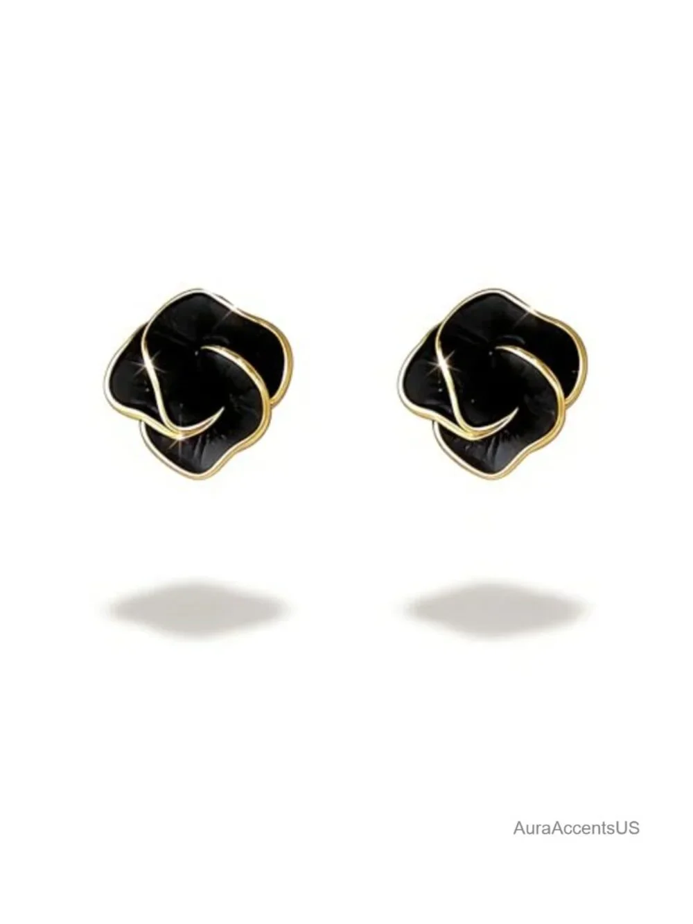Asymmetrical Camellia Floral Statement Earrings Gold Alloy